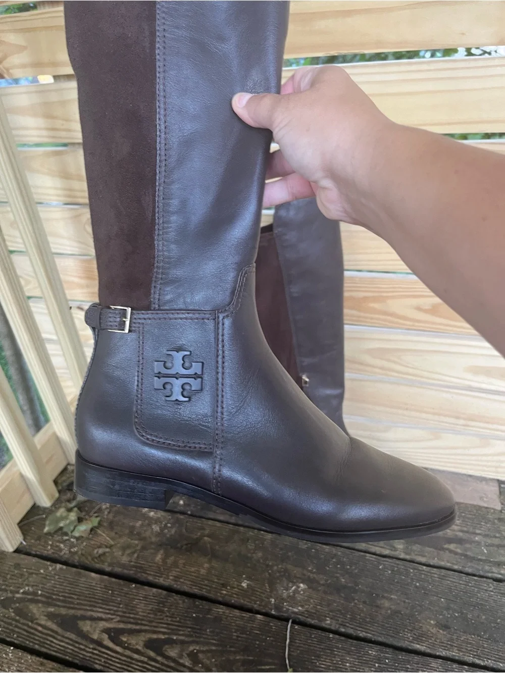 Tory Burch Wyatt Leather/Suede Over the Knee Riding Boots Brown Size 8